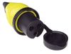 Yellow 16A shore power plug with 3-pin female connector and tethered protective cap