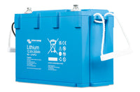 Perspective view of a Victron lithium battery showing handles and terminals