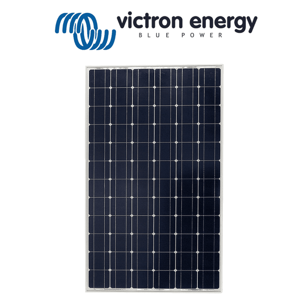 Front view of Victron 215W monocrystalline solar panel with silver aluminium frame