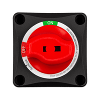 Front view of Victron 275A battery switch with red rotary knob and On Off positions