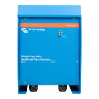 Front view of blue Victron 4500W isolation transformer with status indicator LEDs