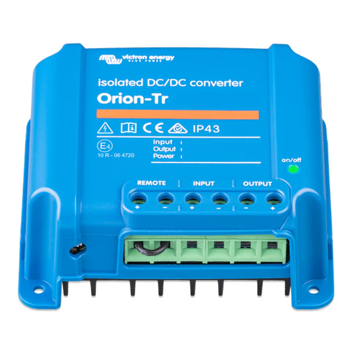 Angled view showing the green screw terminal connector block and cooling fins