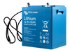 Angled view of 12V 50Ah smart lithium battery showing blue protective casing and top terminals