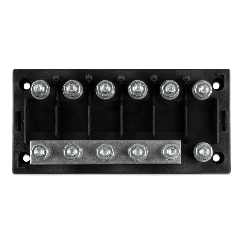Top-down technical view of 6-way fuse holder base and electrical terminals