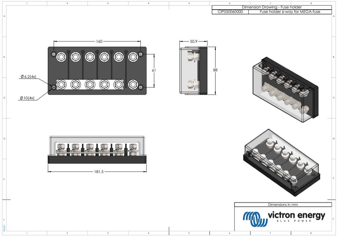 Victron 6-Way MEGA Fuse Holder 250A 70VDC | CIP050060000 – Exotronic