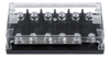 6-way MEGA-fuse holder with clear protective cover and black ABS base