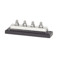 Victron 600A busbar with four stainless steel terminal studs and tin-plated copper bar on a black ABS base