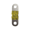 60A 58V MIDI fuse with metallic finish and circular mounting holes on a white background