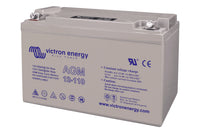 Side perspective of the Victron AGM 12-110 rechargeable battery with M8 terminals