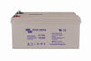 Front view of Victron 12V 220Ah AGM battery showing technical specifications and compliance marks