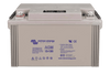 Top-angled view of Victron AGM battery showing bolt-down terminals and integrated carrying handles