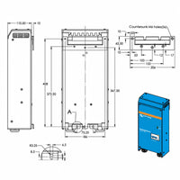 Technical line drawing showing dimensions and mounting points for an autotransformer