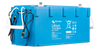 Side view of battery showing male and female M8 circular connectors for BMS communication