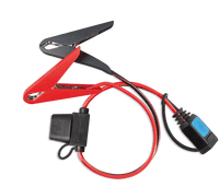 Red and black battery clamps with inline fuse and quick connector for Victron IP65 chargers