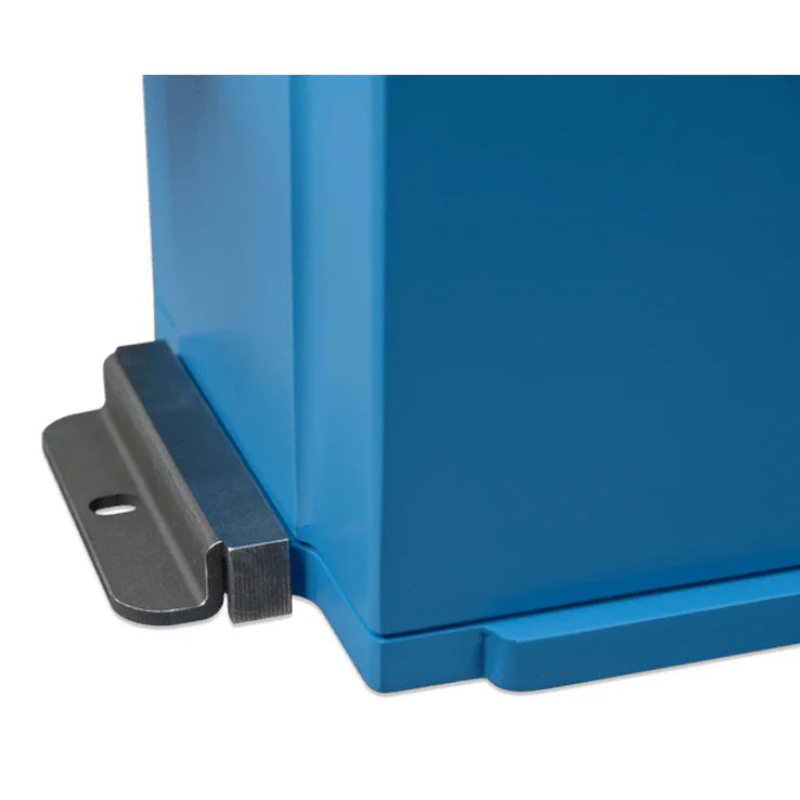 Close-up of a metal mounting bracket installed into the mounting channel of a lithium battery