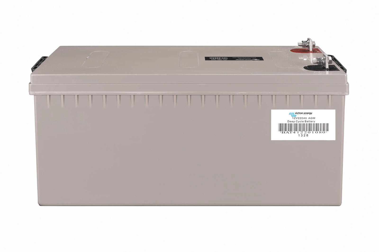 Rear perspective of the battery with product serial number and model identification sticker