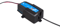 Perspective view of a Victron Blue Smart IP65 charger inside its wall mount bracket