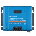Front view of blue Victron BlueSolar MPPT 150/100 charge controller with terminals and status LEDs