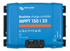 Front view of blue Victron BlueSolar MPPT 150/35 solar controller with status LEDs and power terminals