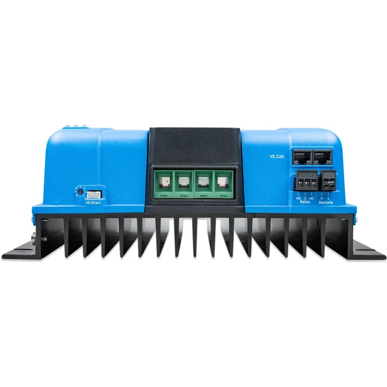 Bottom view of BlueSolar MPPT 250/70 solar charge controller showing interface and terminals