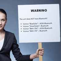 Warning sign explaining the difference between BlueSolar and SmartSolar Bluetooth capabilities