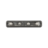Top view of a 4-terminal busbar showing the tin-plated copper strip and mounting holes
