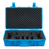 Internal view of the open carry case with custom-cut foam compartments