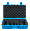 Internal view of the open carry case with custom-cut foam compartments