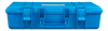 Side profile of the blue carry case showing the sturdy handle and dual latches