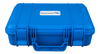 Top perspective view of the closed blue Victron carry case showing structural ribbing
