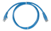 Coiled 0.9m blue Cat5e RJ45 UTP Ethernet patch cable with clear modular connectors