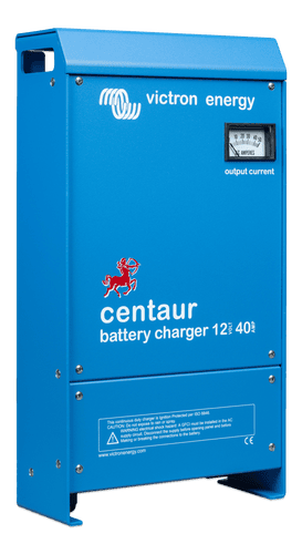 Right-side perspective of the Centaur 12/40 battery charger housing showing cooling vents