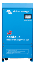 Blue Victron Centaur 12V 60A battery charger with analogue ammeter on front