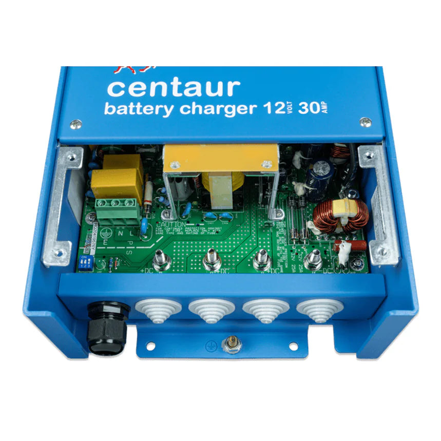 Internal circuit board view of battery charger with three DC output mounting studs