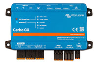 Top-down view of Cerbo GX MK2 detailing connection labels and LED status indicators