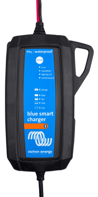 Top-down view of the IP65 battery charger inside the rubber bumper