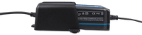 Side profile of a Victron IP65 charger inserted into a black wall mount holster