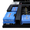 Low angle side profile of pre-wired board showing component height and cable slots