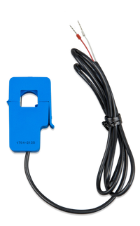 Blue current transformer clamp with coiled 20m black cable and ferrule wire ends
