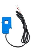 Blue split-core current transformer with 5m black cable and ferrule-crimped bare wire ends