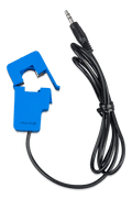 Blue split-core current transformer with black 5m cable and 3.5mm jack plug