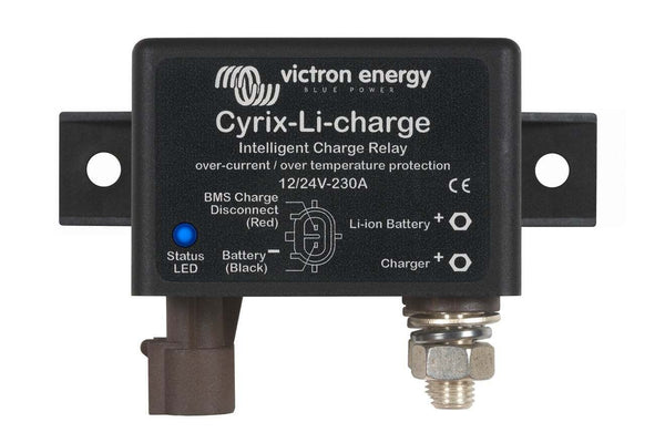 Victron Cyrix-Li-charge 230A relay with blue status LED and heavy-duty threaded bolt terminal