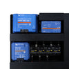 Close-up of Victron SmartSolar MPPT, Cerbo GX and Orion XS mounted on distribution board