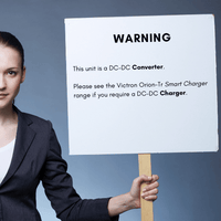 Warning notice clarifying this product is a DC-DC converter not a smart battery charger