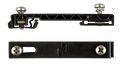 Top and side profile views of black plastic DIN35 rail adapter with M4 screws