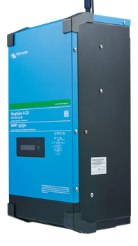 Left side of Victron EasySolar-II GX inverter charger featuring product identification and serial labels