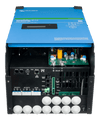 Bottom view of EasySolar-II GX with cover removed showing AC and DC terminals and internal components