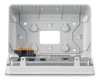 Internal view of wall mount back box showing mounting holes and cable entry
