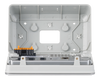 Internal view of wall mount back box showing mounting holes and cable entry