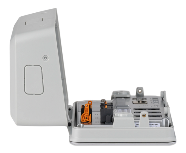 Open view of Victron Ekrano GX wall mount enclosure showing internal wiring ports